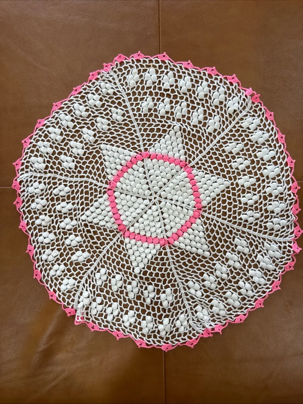 VTG Crochet Doily Lot of 3 Pink White Handmade Round Square Cottagecore Decor